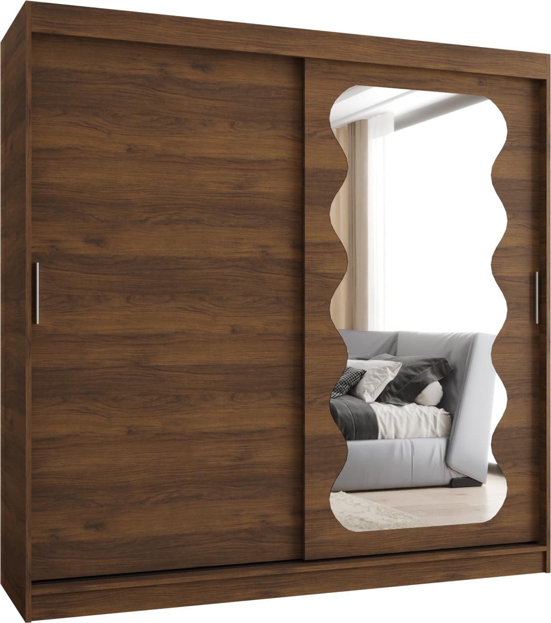 SCHIEBETÜRENSCHRANK mit Spiegel SPOTI 200/200/62 2-türig - Silberfarben/Walnussfarben, Holz (200/200/62cm) - MÖBEL KRYSPOL