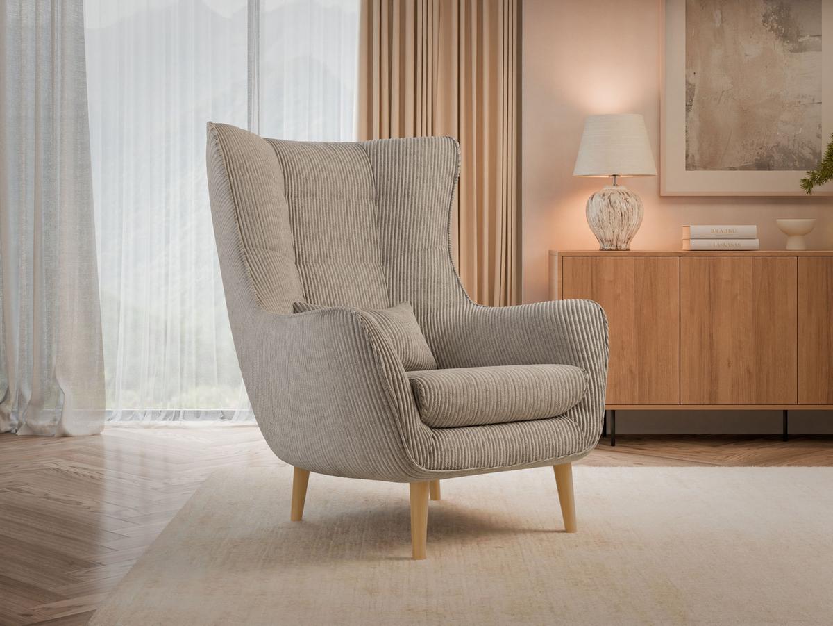 SESSEL Estjano Cord - Hellbraun/Beige, Holz/Textil (80/106/95cm) - MIRJAN24