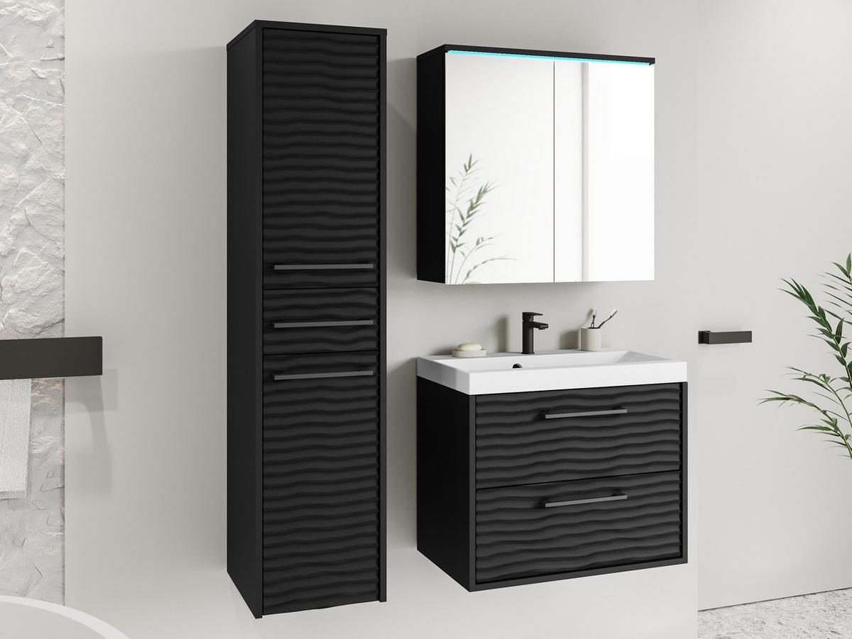 BADMÖBEL-SET Canavas I mit blauer LED Beleuchtung - Schwarz, Holzwerkstoff/Metall (30/130/35cm) - MIRJAN24