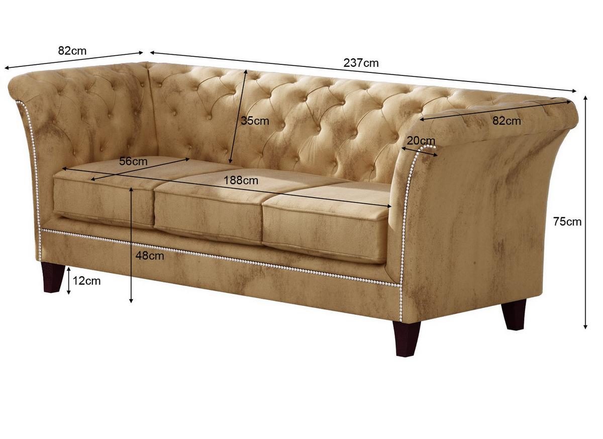 SITZGARNITUR 3+2+1 Chesterfield Fusion Beige Samt - Beige/Braun, Holz/Textil (237/75/82cm) - S-Style Möbel