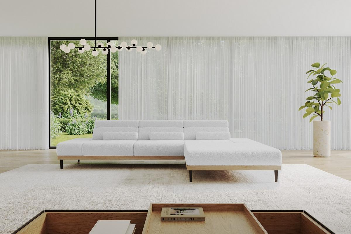 ELEKTRISCHES ECKSOFA Rechts MONA 316x205x85 Weiß Bouclé - Weiß, Holzwerkstoff/Textil (316/205cm) - ALTDECOR