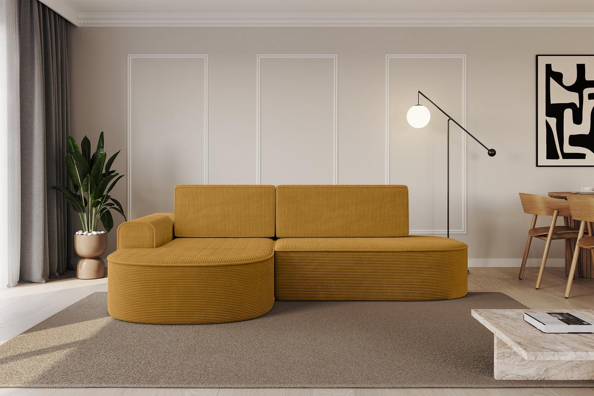 ECKSOFA mit Schlaffunktion und Bettkasten Ottomane Links MARI-L1-S - 283x167x73 cm Senfgelb Cord - Gelb/Schwarz, Holzwerkstoff/Kunststoff (283/167cm) - ALTDECOR