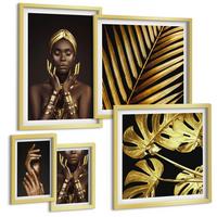 BILDER SET 5er Set - 50x50 cm & 20x30 cm & 40x60 cm Goldrahmen - Künstlerische Porträts von Frauen - Goldfarben, Kunststoff (40/60cm) - TULUP