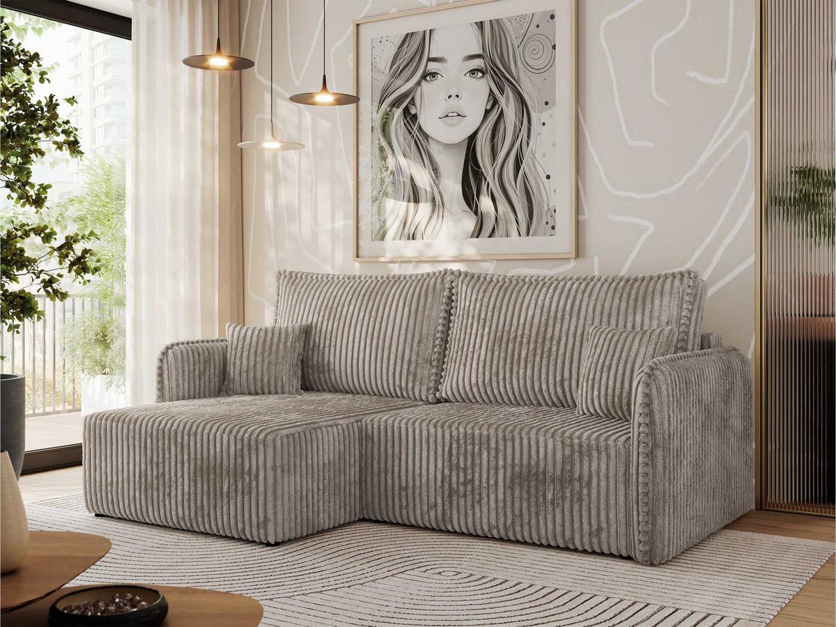 ECKSCHLAFSOFA MESTO L Hellbraun Cord - links - Hellbraun/Schwarz, Kunststoff/Textil (227/147cm) - MKS