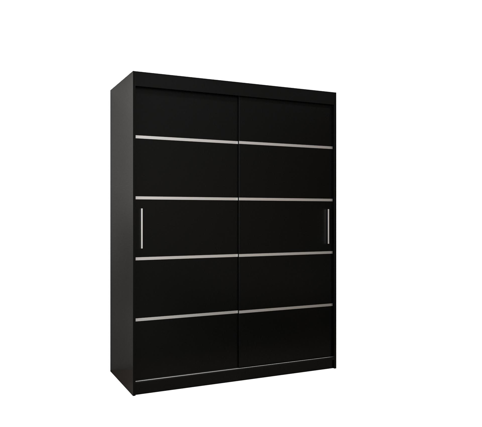 SCHWEBETÜRENSCHRANK 200/150/62 2-türig - Silberfarben/Schwarz, Holz/Kunststoff (150/200/62cm) - MÖBEL KRYSPOL