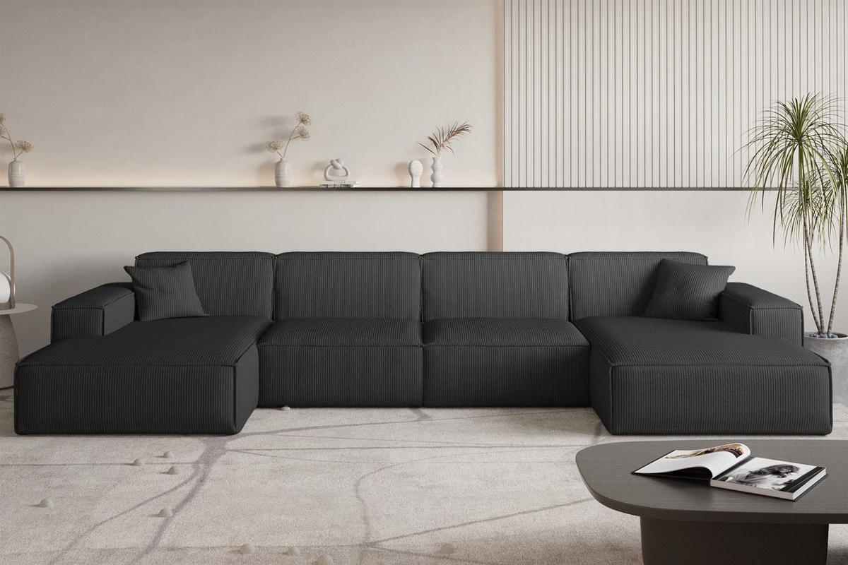 WOHNLANDSCHAFT Celes Premium In Scala - Schwarz, Holzwerkstoff/Textil (379/73/165cm) - Fun Möbel