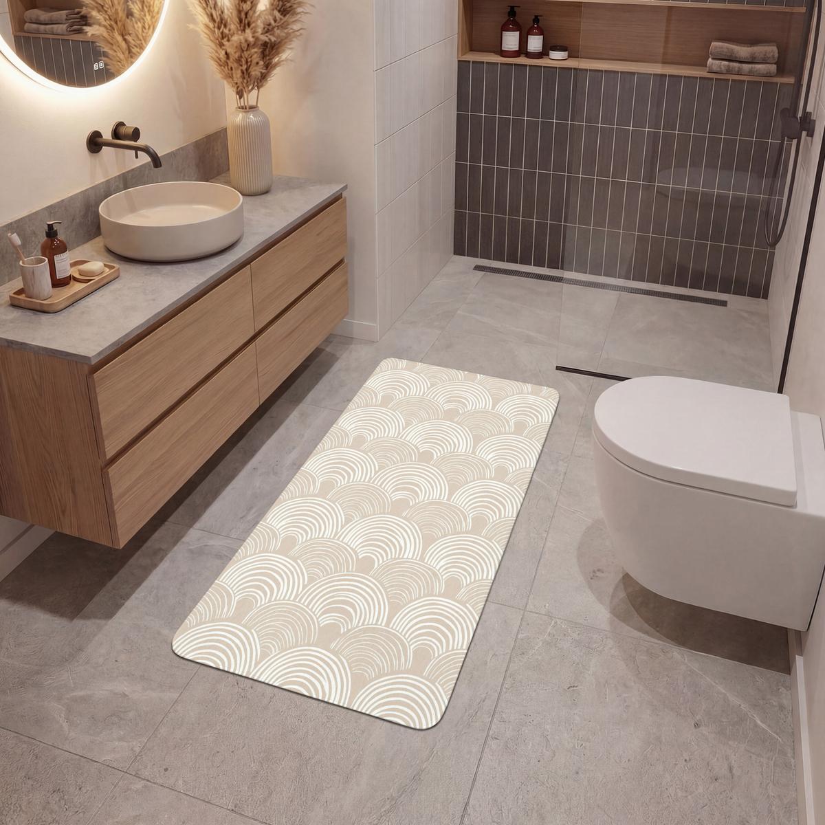 BADEMATTE Wellen - Textur - Beige Badteppich 60x120 cm - Kaschmir, Textil (60/120cm) - OnlyWow