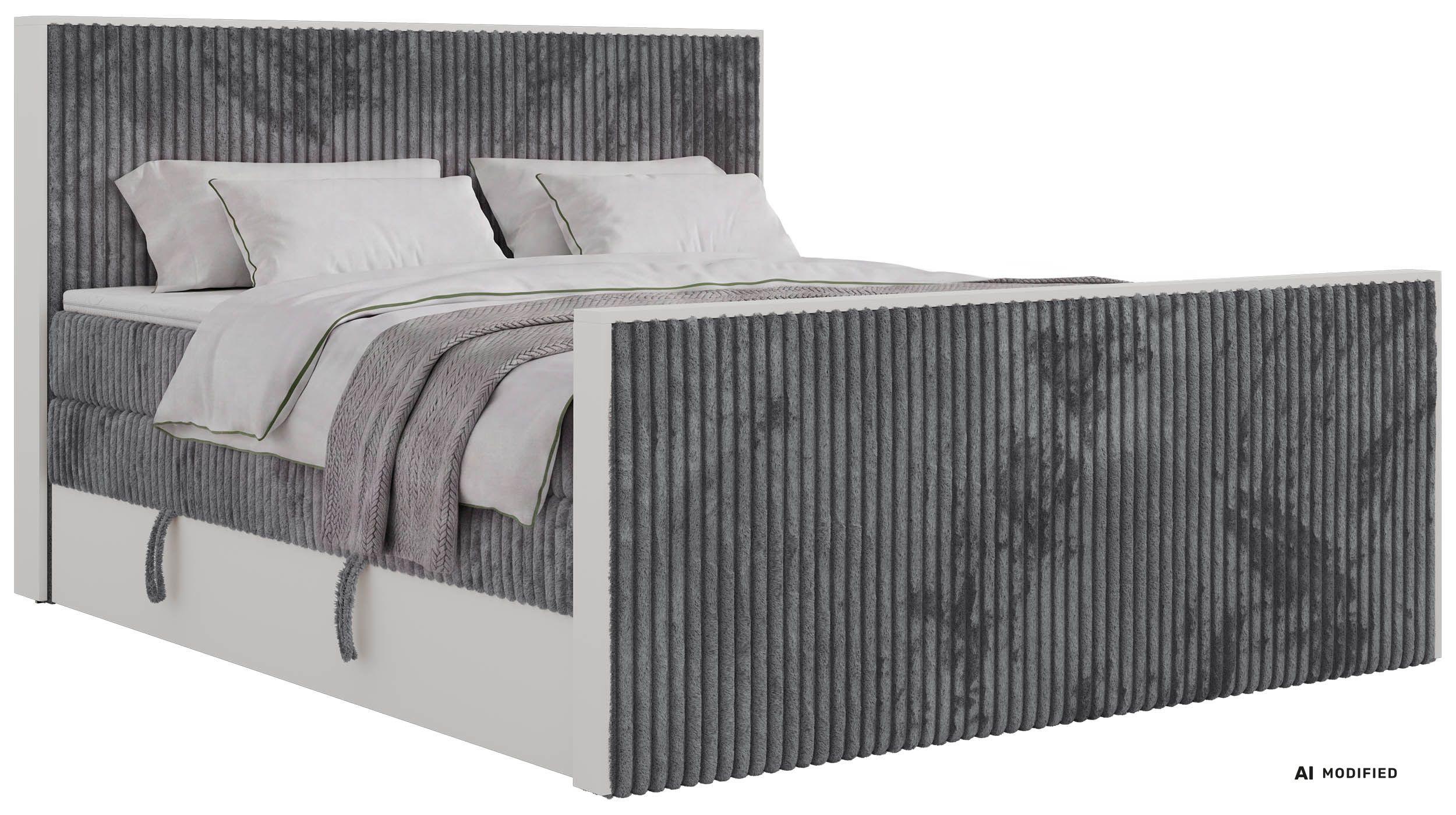 BOXSPRINGBETT TRAVIT KING DUO 180/200 - Grau Cord - Topper Visco - H3 - Schwarz/Grau, Kunststoff/Textil (180/200cm) - MKS