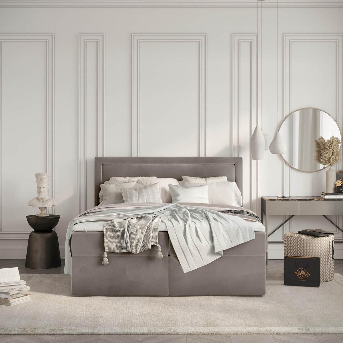 BOXBETT Jodan 160/200 cm Taupe im Magic Velvet Stoff - Taupe/Schwarz, Holz/Holzwerkstoff (160/200cm) - AltaBeds