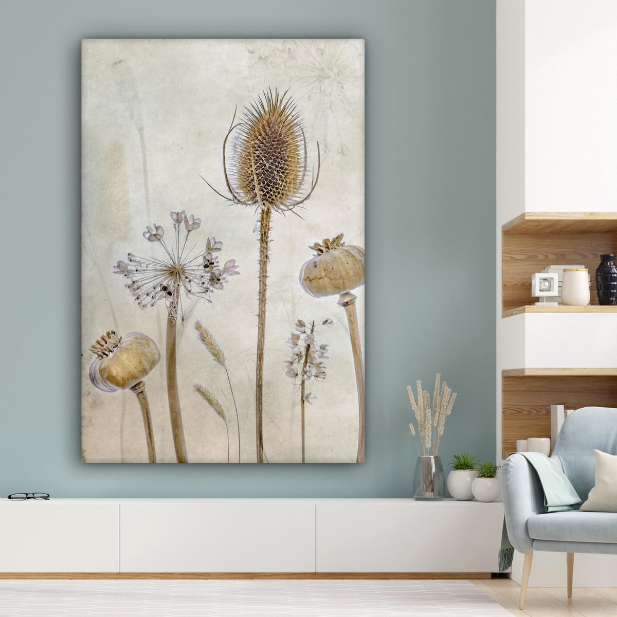 LEINWANDBILD Blumen - Aquarell - Stilleben - Braun - Vintage Deko Groß 90x140 cm - Beige, Textil (90/140cm) - MuchoWow