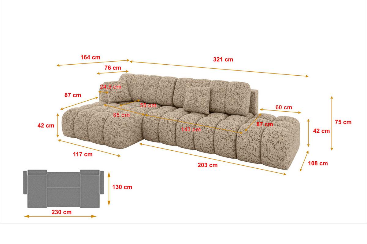 ECKSOFA mit Schlaffunktion Ottomane Links OLEA-L2 321x164x75 Braun Tissu - Alteiche/Schwarz, Holzwerkstoff/Kunststoff (321/164cm) - ALTDECOR