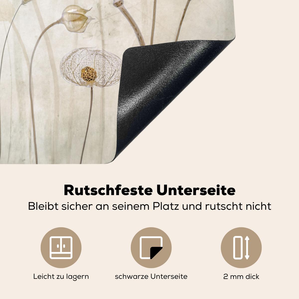 HERDABDECKPLATTE Blumen - Aquarell - Stilleben - Braun - Vintage Herdabdeckung Induktionsfeld 65x52 cm - Sandfarben, Kunststoff (65/52/0.2cm) - MuchoWow