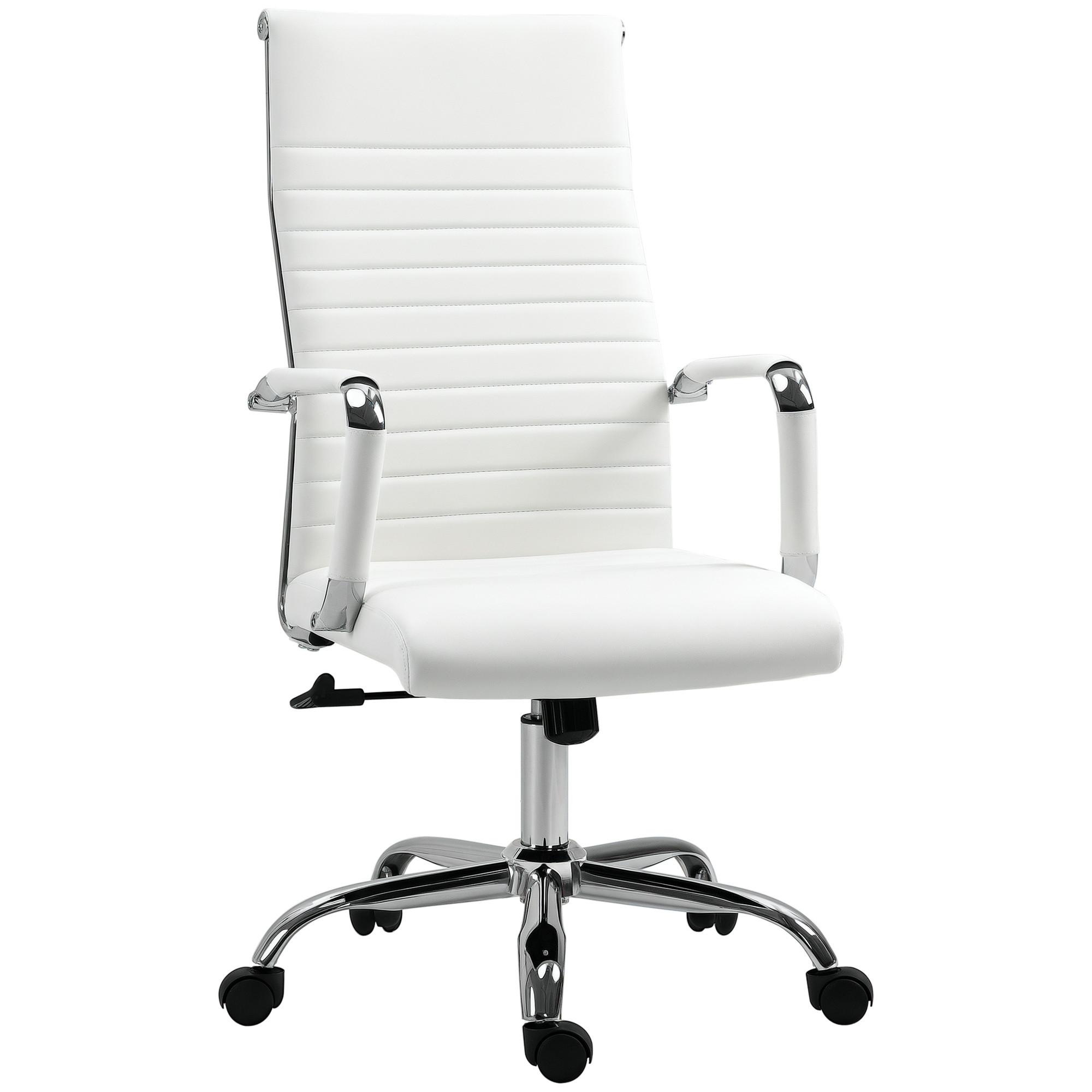 BÜROSTUHL Drehstuhl Chefsessel höhenverstellbar Kunstleder Schaumstoff Weiß - Weiß, Leder (62/114/54cm) - Vinsetto