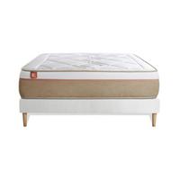 BETT Le Soyeux Taschenfederkern und Memory-Schaum 140 x 200 cm h2 - Kit Bettgestell Weiß - Beige/Weiß, Karton/Holz (140/200cm) - Marmottes & Co