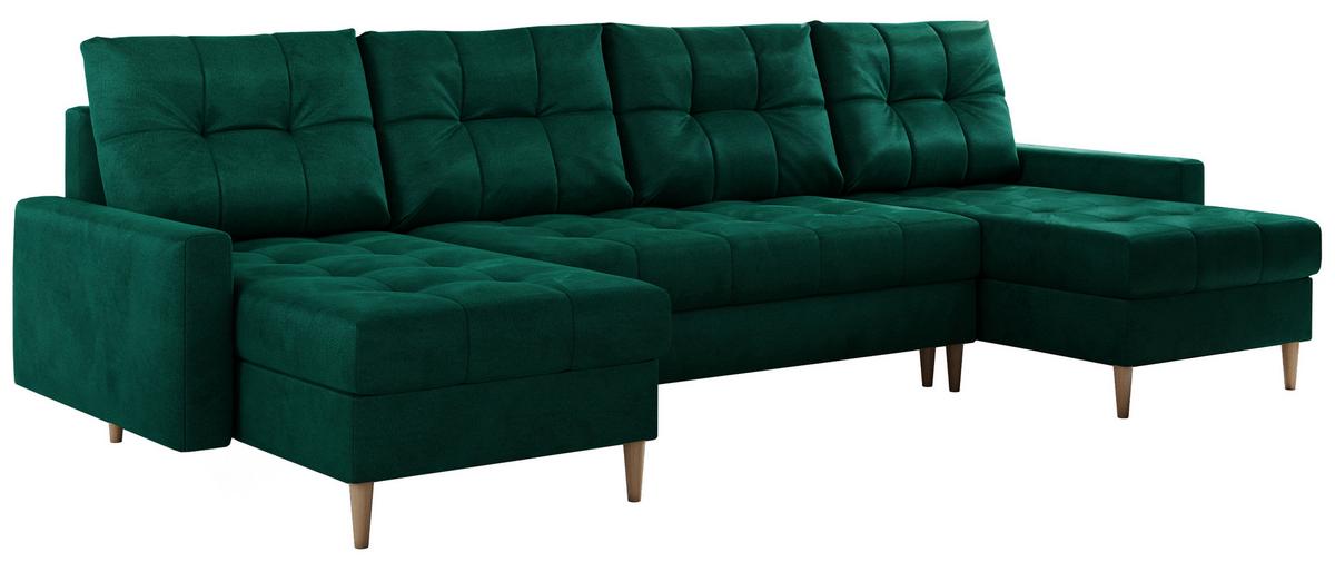 WOHNLANDSCHAFT Colin U Velvet Dunkelgrün - Dunkelgrün/Braun, Holz/Textil (290/75/140cm) - MKS