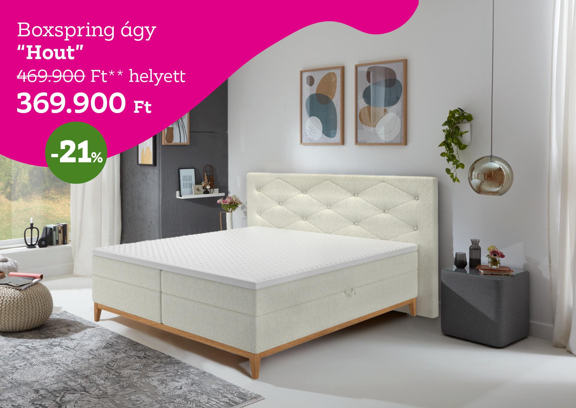 Boxspring ágy HOUT 469900 Forint helyett 369900 Forint, kedvezmény mértéke 21%