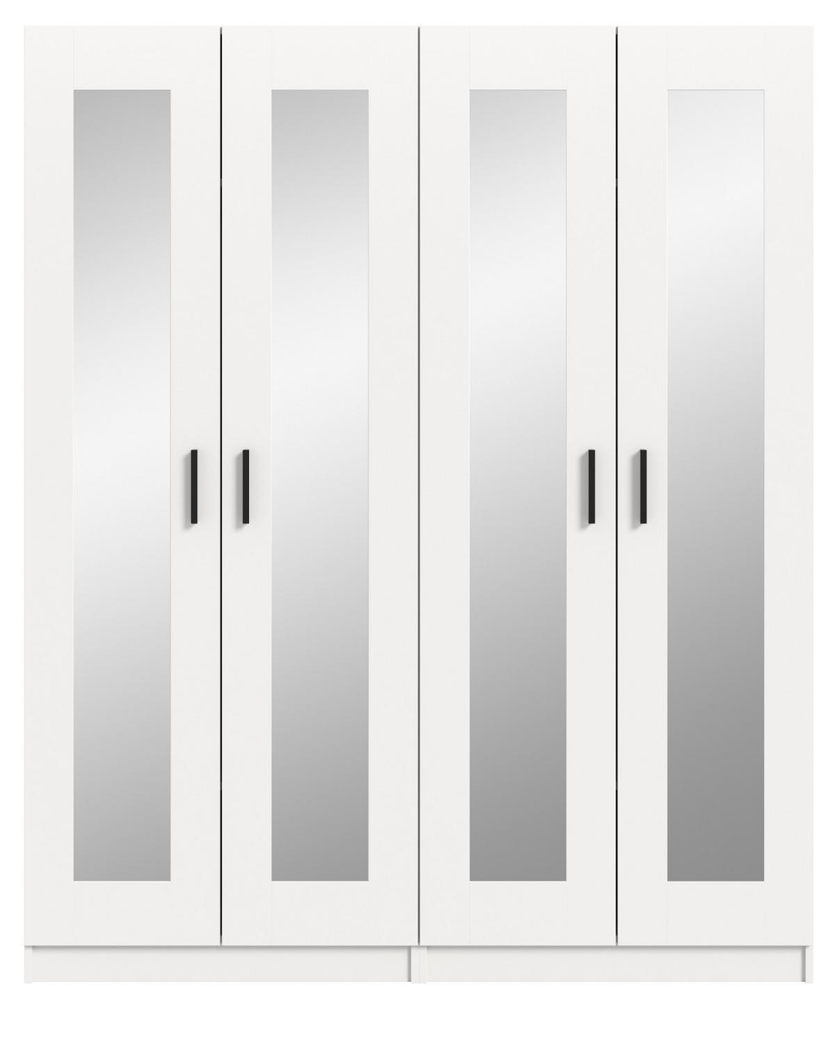 KLEIDERSCHRANK in weiß 160 x 194 cm skandinavisch, Drehtürenschrank 4-türig mit Spiegel - Schwarz/Weiß, Glas/Holzwerkstoff (160/194/56cm) - Inn.Furn