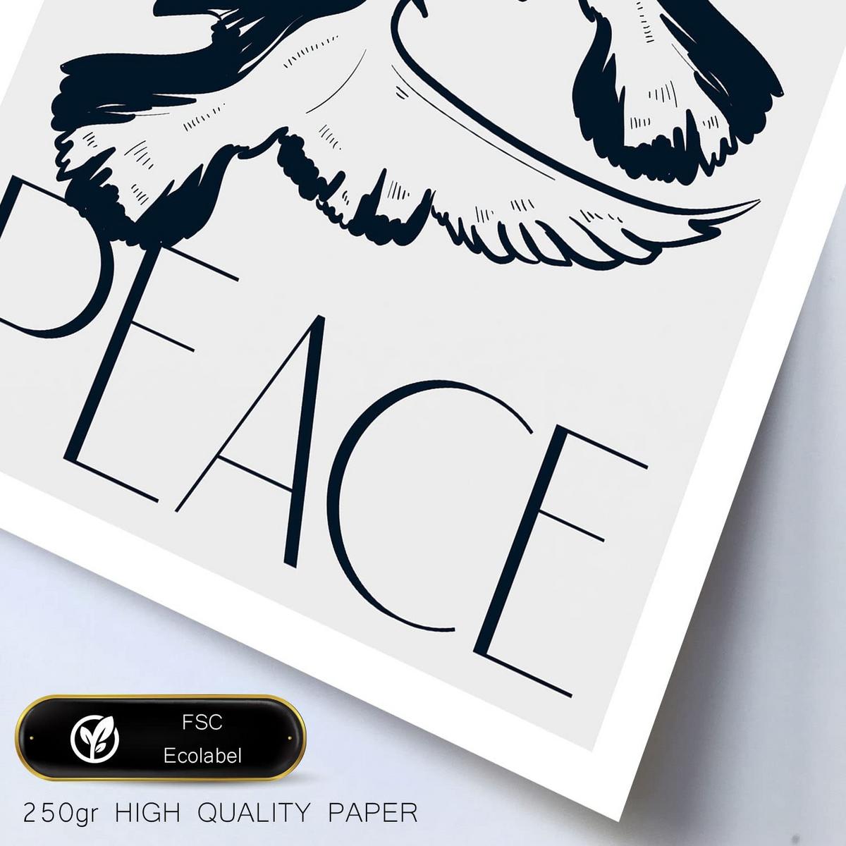 POSTER Set Mit 6 In Schwarzer Tinte Friedenstauben Kunstdrucke Von Meer Und Ozean Für Innenarchitektur A3 & A4 Rahmen Aus Hellem Holz - Beige, Papier (29/3cm) - Nacnic
