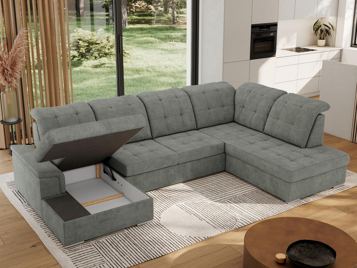 WOHNLANDSCHAFT MADRITO U - Grau Struktur - Rechts - Silberfarben/Grau, Textil/Metall (323/89/204cm) - MKS