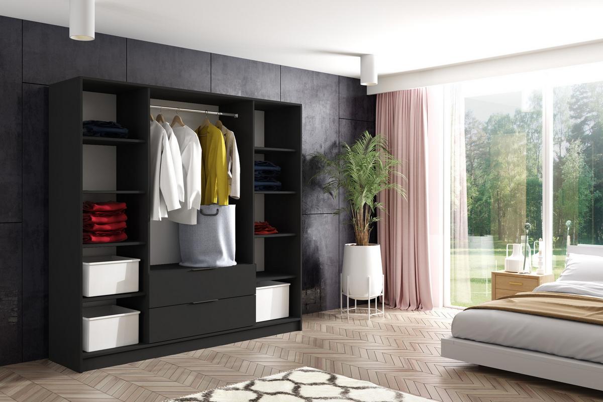 KLEIDERSCHRANK NERA - 200 cm - Schwarz|Eiche Artisan - Schwarz/Eiche Artisan, Holzwerkstoff (200/200/51cm) - ALTDECOR