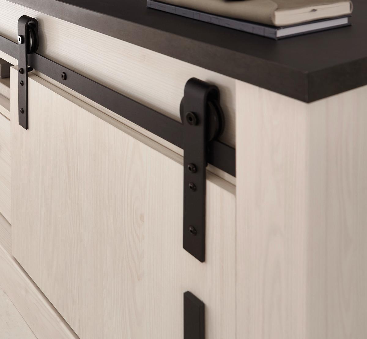 KOMMODE weiß Pinie, anthrazit, Landhaus, Schiebetürenkommode 93 x 91 cm - Anthrazit/Weiß, Holzwerkstoff/Metall (93/91/38cm) - Furn.Design