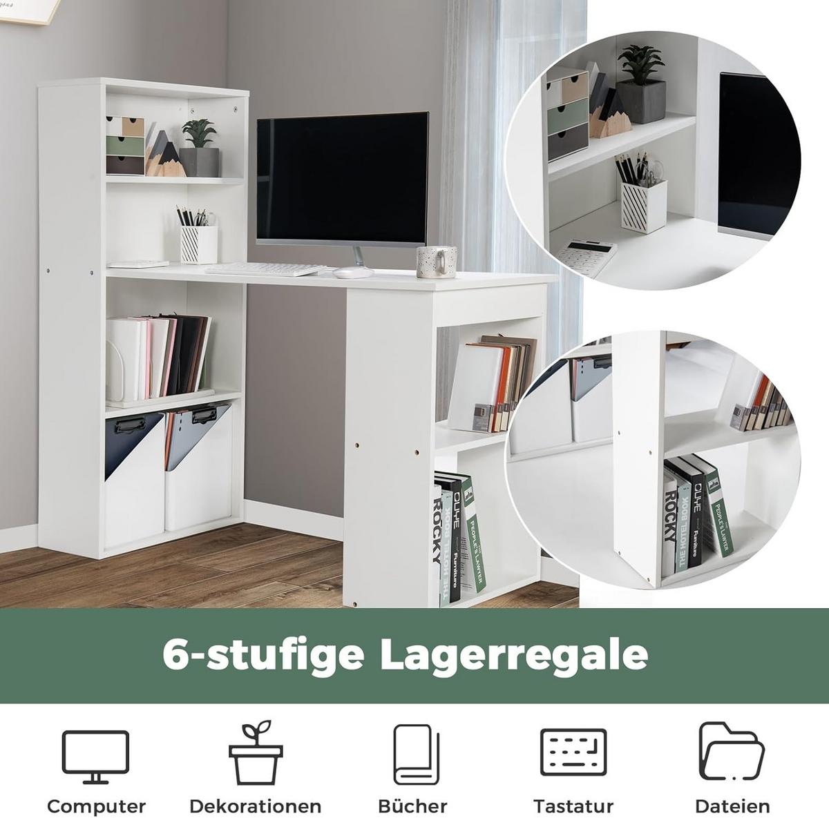 SCHREIBTISCH 120cm Weiß - Weiß, Holz (52/122/120cm) - COSTWAY