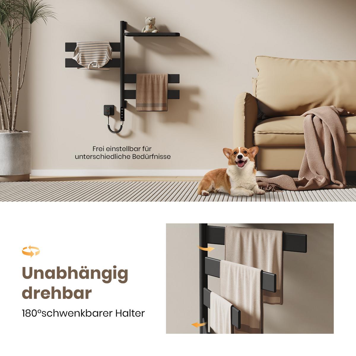 HEIZKÖRPER Handtuchheizkörper Intelligentes Heizsystem mit Ablage Schwarz 76/45 cm - Schwarz, Metall (45/76/14cm) - EMKE