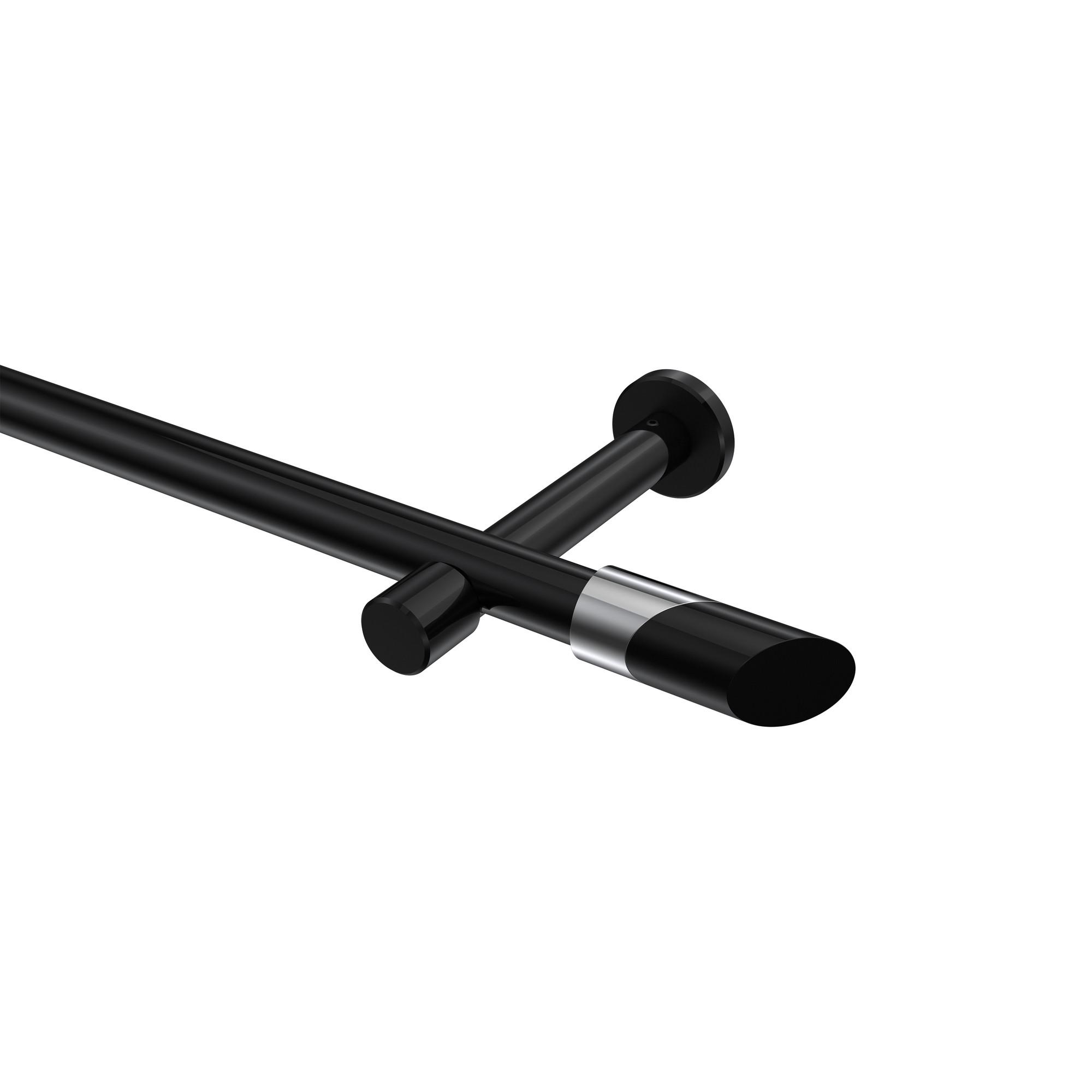 GARDINENSTANGE Prestige Verano 360 cm (geteilt in 2 x 180 cm), 1-läufig (ohne Ringe), 20 mm Ø Schwarz - Chromfarben/Schwarz, Metall (360cm) - INTERDECO