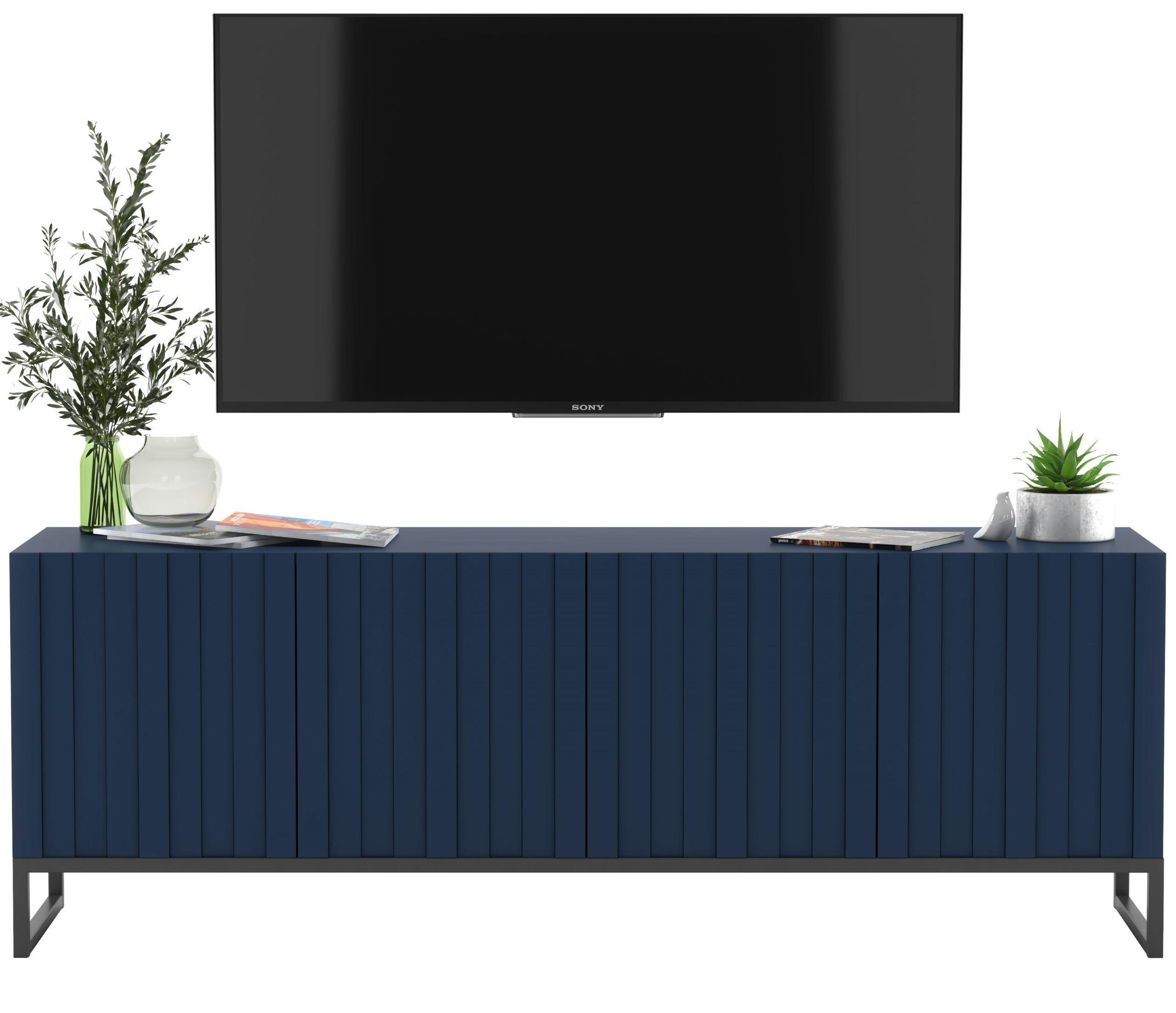 TV-SCHRANK Elpis Marineblau Matt mit Metallrahmen Glamour 150 cm - Blau/Schwarz, Holzwerkstoff/Metall (150/51.5/36.5cm) - Meble Lindner