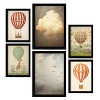 POSTER Set Mit 6 Himmelsballons A3 & A4 Schwarzer Rahmen - Schwarz, Papier (29/3cm) - Nacnic