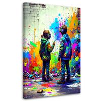 LEINWANDBILD Graffiti Street Art Bunt Abstrakt 60x90cm - Multicolor, Textil (60/90cm) - Feeby