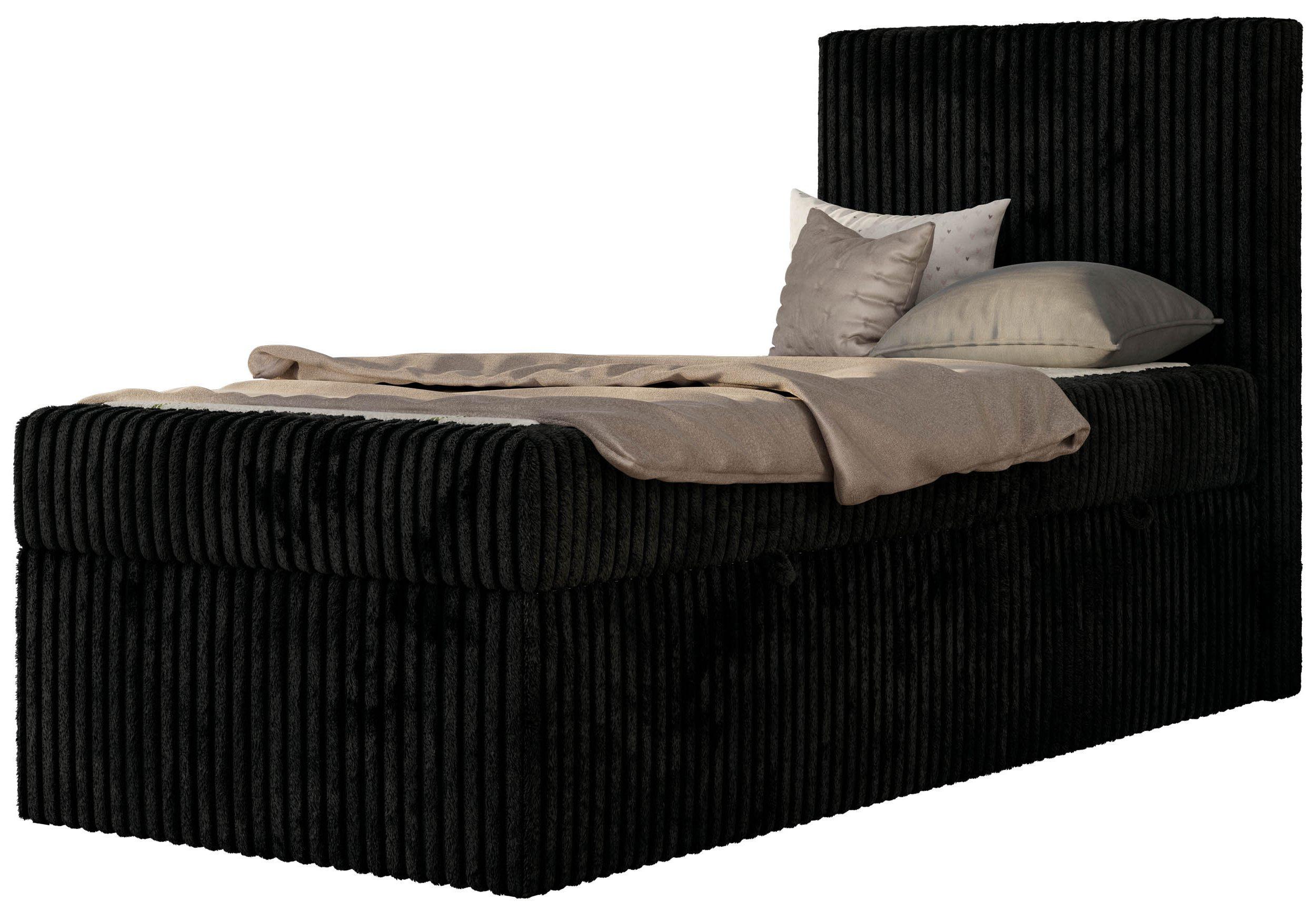 JUGENDBETT TILIO 90/200 - Schwarz - H4 - Rechts Seite - Schwarz, Textil (200/90cm) - MKS