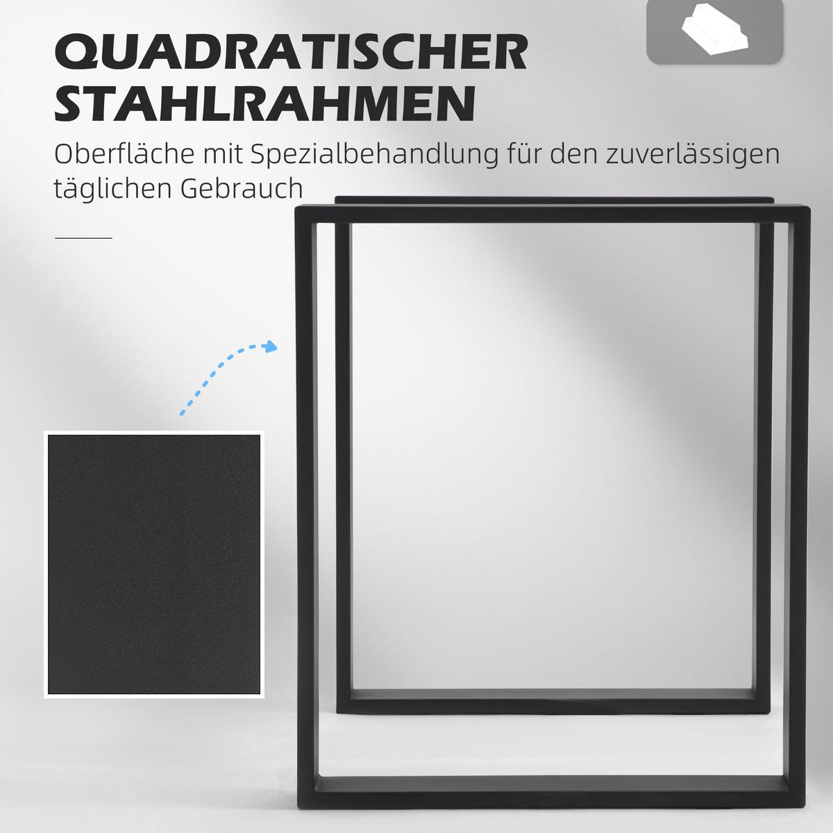 TISCHBEINE, 2er-Set Tischkufen, Möbelfüße aus Vierkantprofilen, 60 x 72 cm Stahl - Schwarz, Metall (8/72/60cm) - HOMCOM