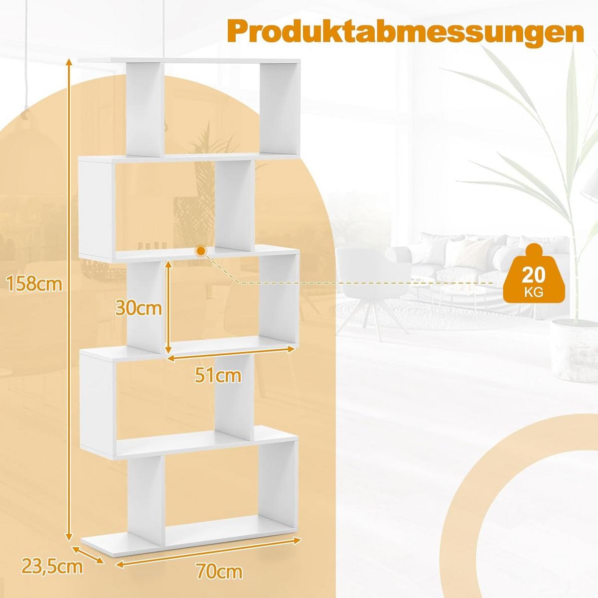 BUCHERREGAL Weiß - Weiß, Holz (70/158/24cm) - COSTWAY