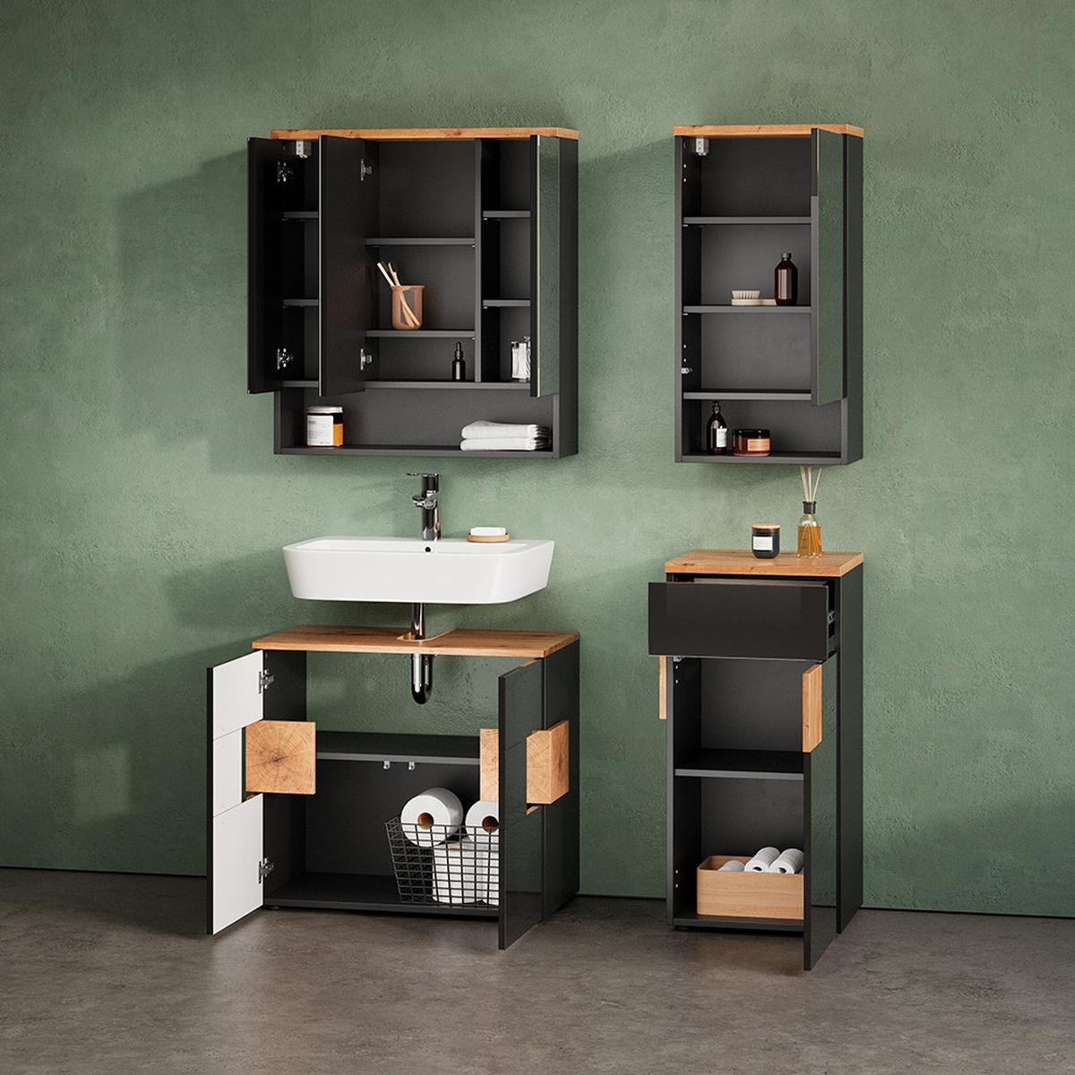 BADMÖBEL-SET Tanaro Anthrazit 2 Teile - Anthrazit, Holzwerkstoff (73/64/37cm) - Livinity®