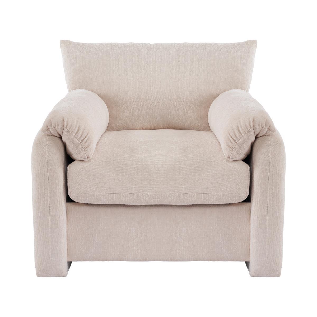 SESSEL Chenille Beige 96 cm Lounge Sessel mit Armlehnen und breiter Sitzfläche für Wohnzimmer - Beige, Textil (96/84/82cm) - Urban Meuble