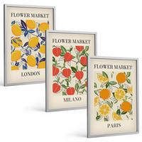 BILDER SET 3er Set - 40x60 cm Silberner Rahmen - Blumenplakate in Städten - Silberfarben, Kunststoff (40/60cm) - TULUP