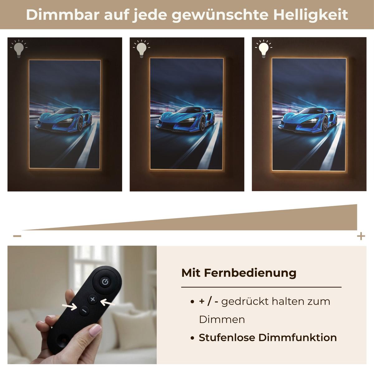 WANDLEUCHTE MIT AKKU Auto - Blau - Jungen - Kind 70x100 cm - Blau, Holzwerkstoff (70/100/8cm) - OnlyWow