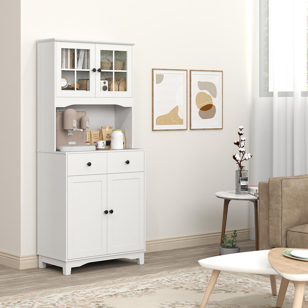 KÜCHENSCHRANK Hochschrank mit Mikrowellenregal, 2 Schränken für Wohnzimmer - Schwarz/Weiß, Holzwerkstoff/Kunststoff (40/172/74.5cm) - HOMCOM
