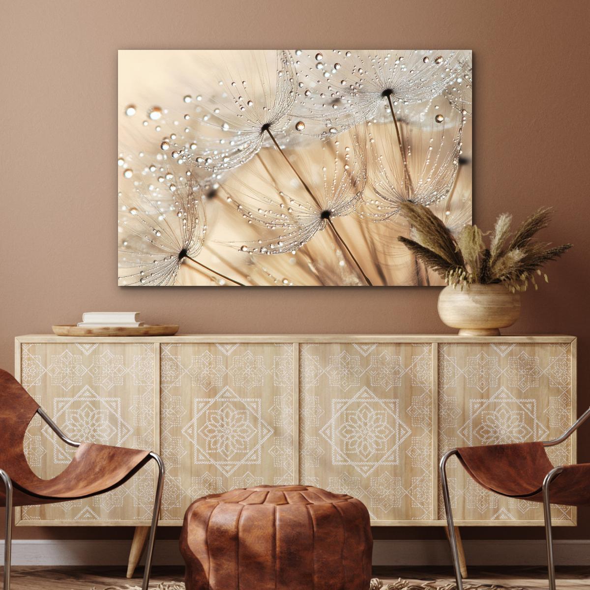 METALLBILD Löwenzahn - Abstrakt - Natur - Beige Deko Groß 120x80 cm - Braun, Metall (120/80cm) - MuchoWow