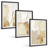 BILDER SET 3er Set - 40x60 cm Schwarzer Rahmen - Abstrakte Muster beige weiß - Schwarz, Kunststoff (40/60cm) - TULUP