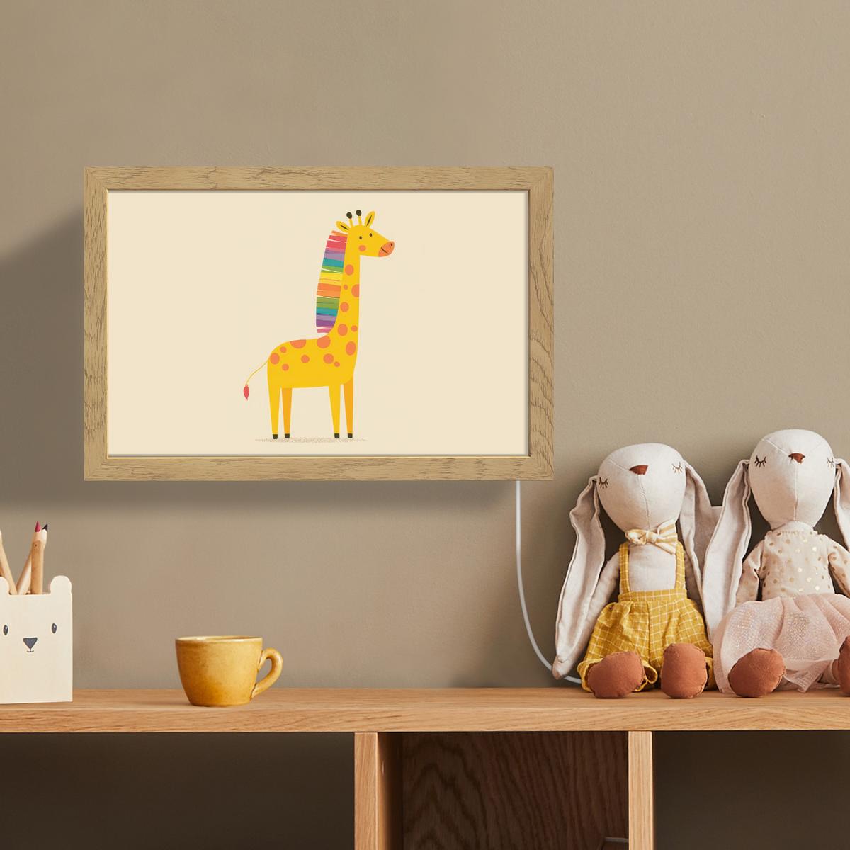 WANDLEUCHTE Giraffe - Regenbogenmähne - Beige 30x20 cm - Beige, Holzwerkstoff (30/20/8cm) - OnlyWow