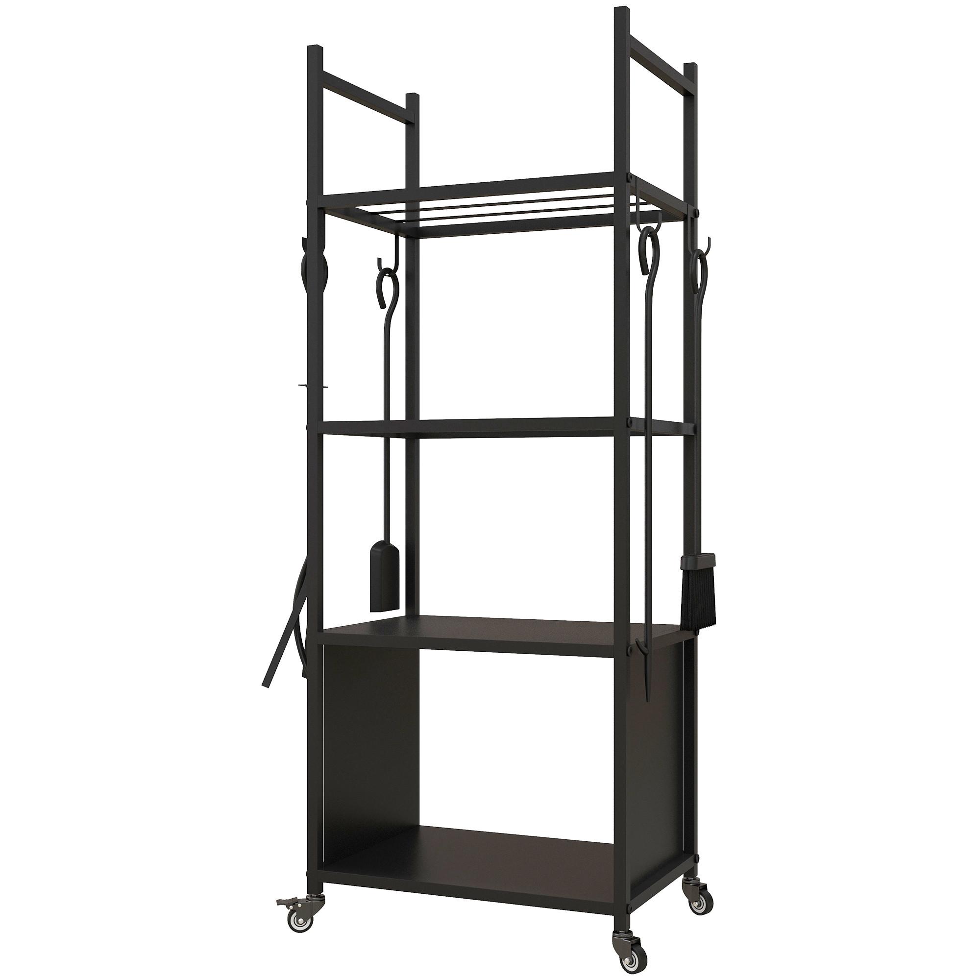 KAMINHOLZREGAL bis 60 kg - Schwarz, Metall (30/118/45cm) - Outsunny