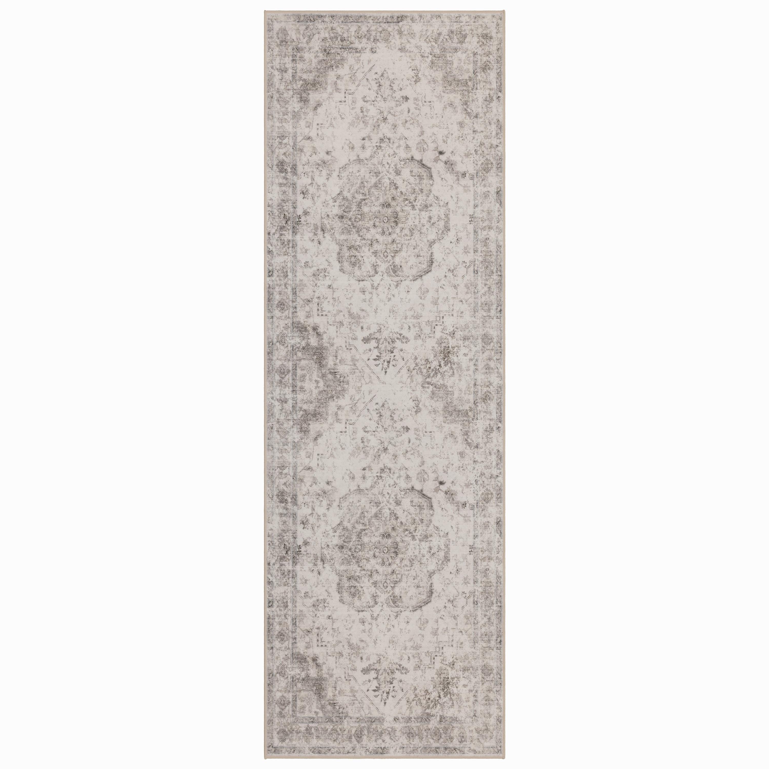 LÄUFER waschbar, mit floralen Ornamenten, VERNANTE in Beige-Grau, 80 x 250 cm - Beige, Textil (80/250cm) - KADIMA DESIGN