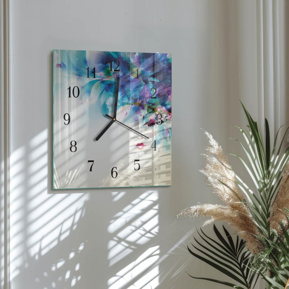 WANDUHR aus Glas 30x30 cm - Abstraktion - Blau, Glas (30/30/0.4cm) - TULUP