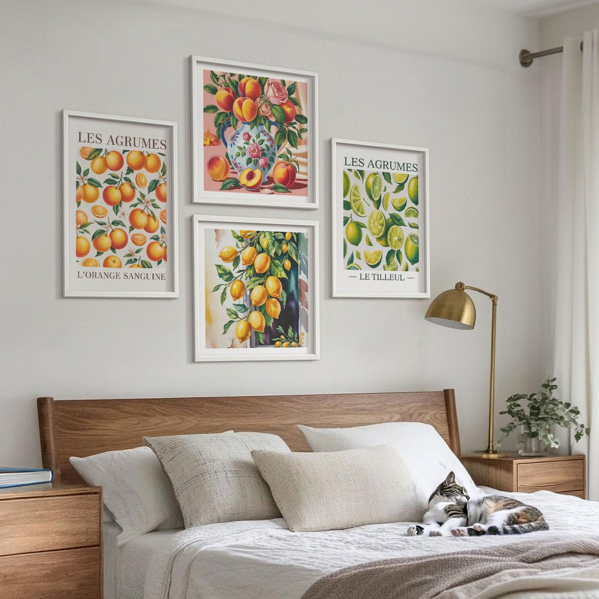 BILDER SET 4er Set - 50x50 cm & 40x60 cm Weißer Rahmen - Frische, farbenfrohe Zitrusfrüchte - Weiß, Kunststoff (50/50cm) - TULUP