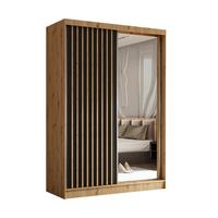 SCHWEBETÜRENSCHRANK LAMELLO 150/216/61 cm 2-türig mit Spiegel Eiche Artisan - Schwarz/Eiche Artisan, Holzwerkstoff (150/216/61cm) - MASSENO