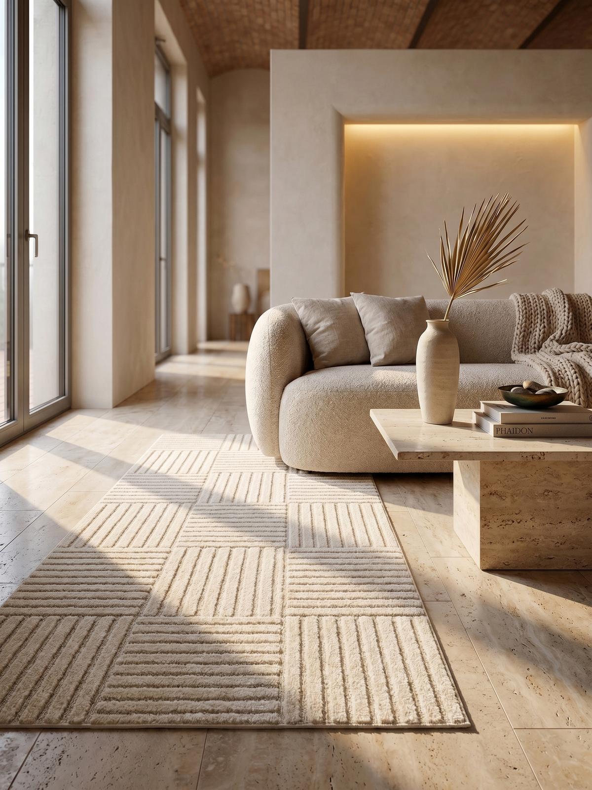 TEPPICH Hochflor RIGI in Creme, mit Cord-Streifen-Patchwork, 80 x 250 cm - Beige, Textil (250/80cm) - KADIMA DESIGN