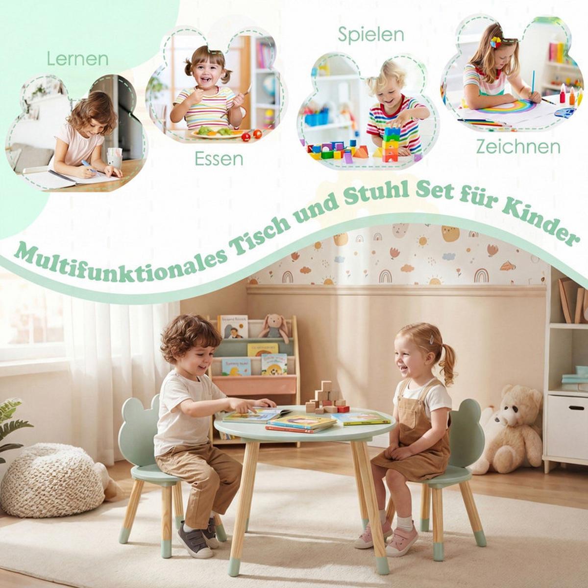 KINDERTISCH mit stuhl grün(3-tlg) - Grün, Holzwerkstoff (60/44/60cm) - COSTWAY