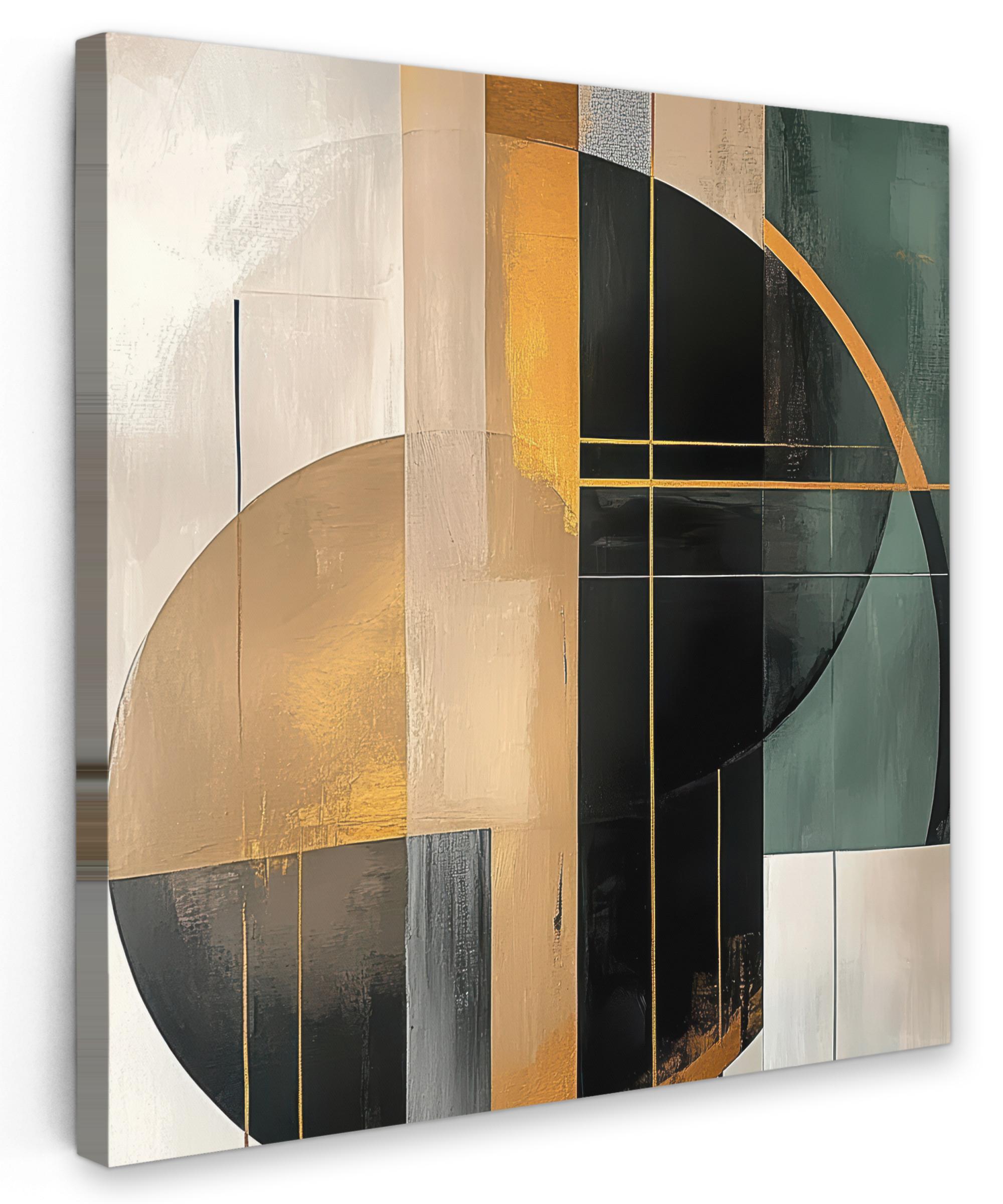 LEINWANDBILD Abstrakt - Gold - Bronze - Grün - Formen - Modern Deko Groß 90x90 cm - Multicolor, Textil (90/90cm) - MuchoWow